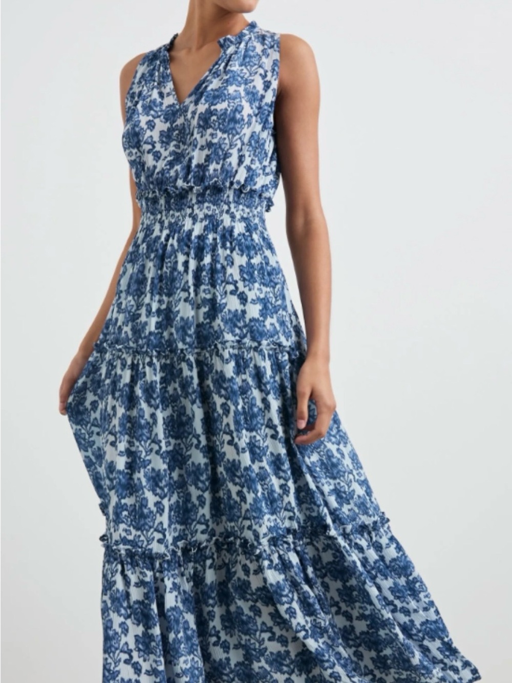 Rails Loulou Blue and White Floral Tiered Maxi Dress